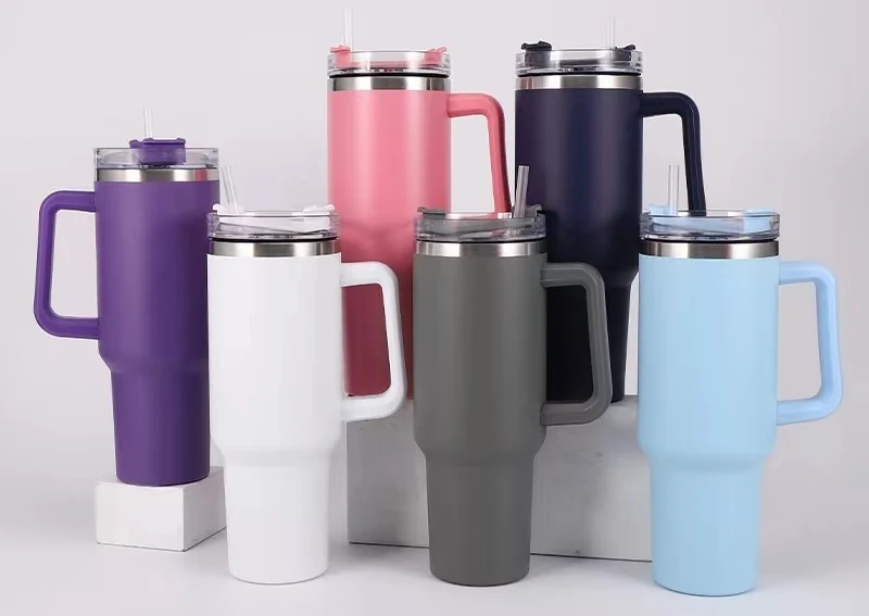 Custom stainless steel insulated tumblers in multiple colors